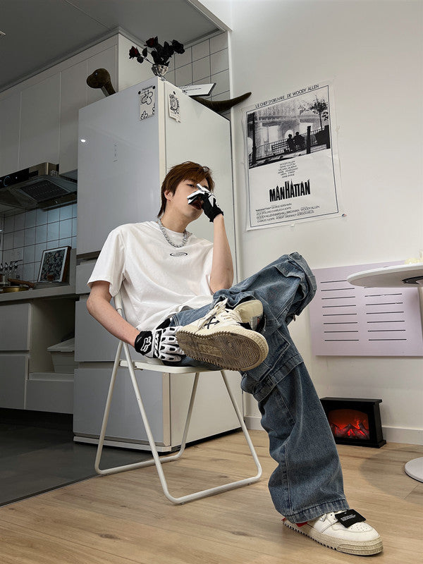 Hip Hop Fringe Washed Jeans For Men