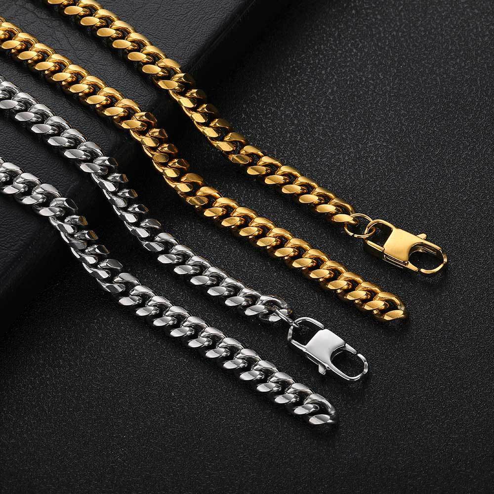 Hip Hop Titanium Steel Necklace Jeans Button Round Grinding Encrypted Stainless Steel Cuban Chain