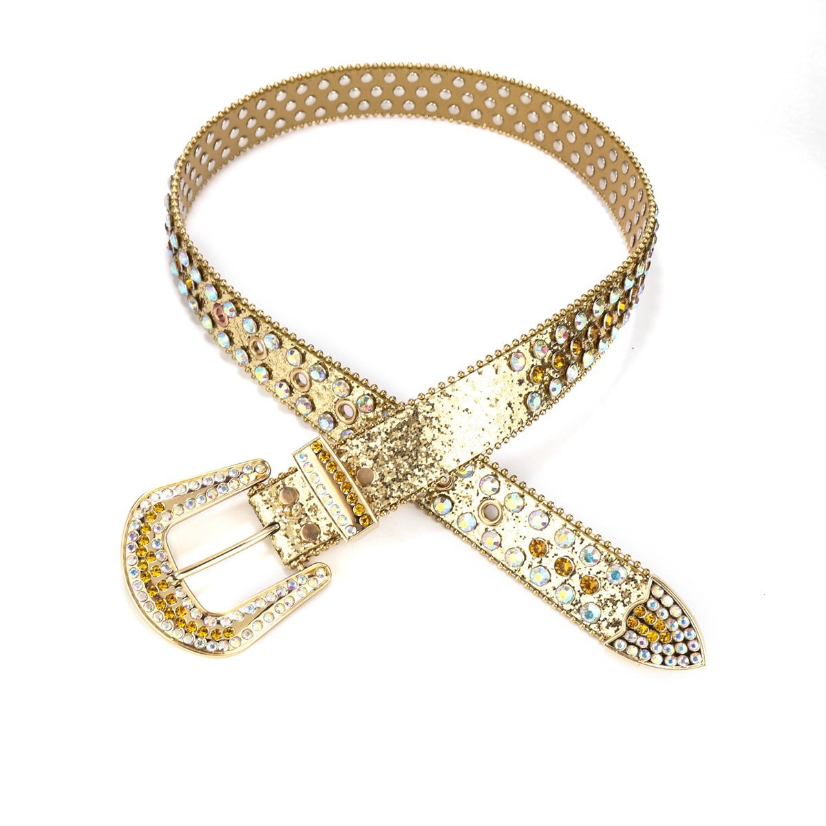 Dark Rhinestone Inlaid Sequins Punk Hip Hop Decorative Rivets Wide Belt