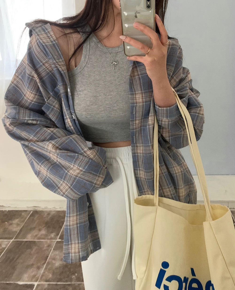 All-match Commute Lapel Plaid Shirt Loose Checked Shirt