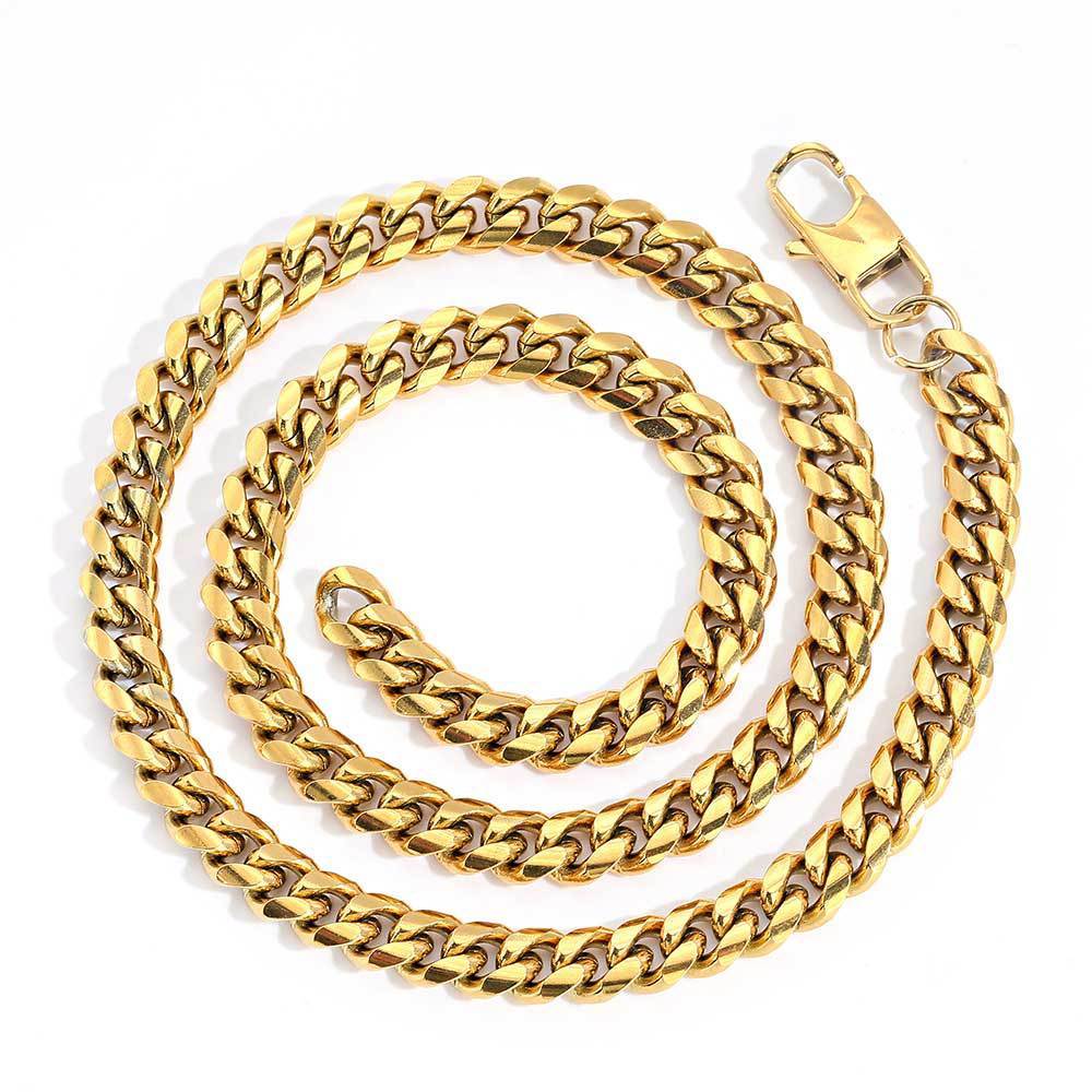 Hip Hop Titanium Steel Necklace Jeans Button Round Grinding Encrypted Stainless Steel Cuban Chain