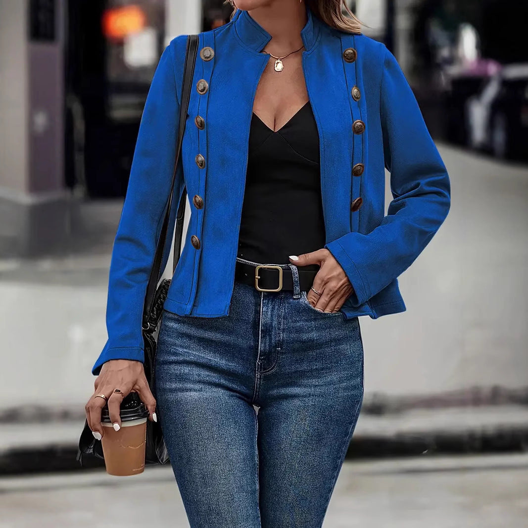 Double-row Metal Buckle Deerskin Velvet Retro Long-sleeved Coat