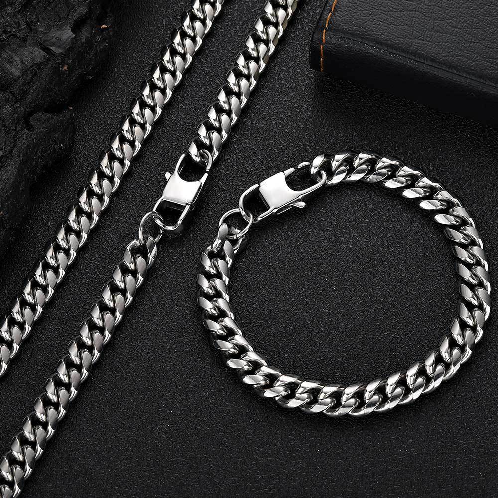 Hip Hop Titanium Steel Necklace Jeans Button Round Grinding Encrypted Stainless Steel Cuban Chain