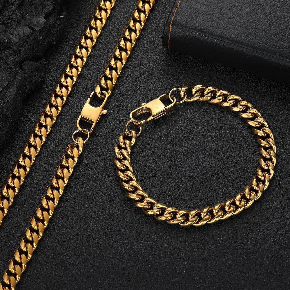Hip Hop Titanium Steel Necklace Jeans Button Round Grinding Encrypted Stainless Steel Cuban Chain