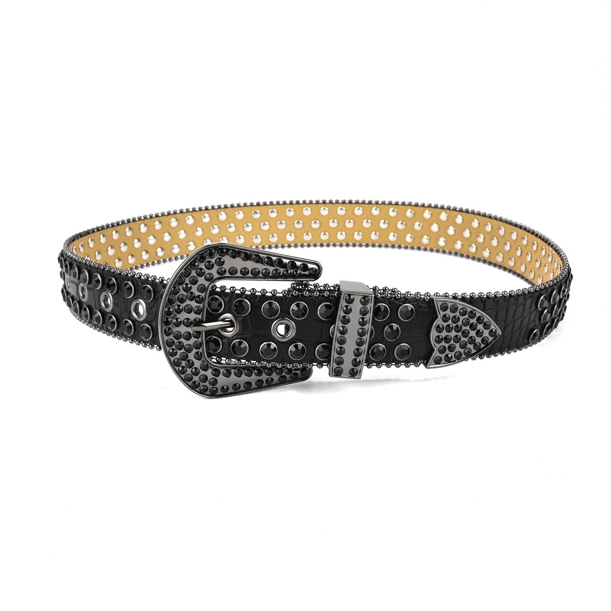 Dark Rhinestone Inlaid Sequins Punk Hip Hop Decorative Rivets Wide Belt