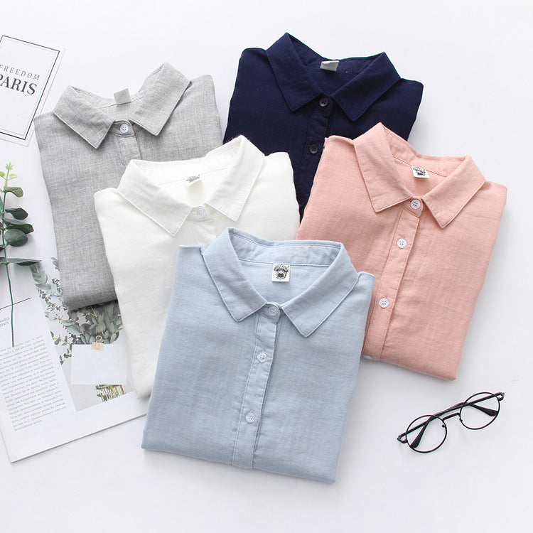 Double-layer Cotton Yarn Pure Color Skin-friendly Long-sleeved Shirt