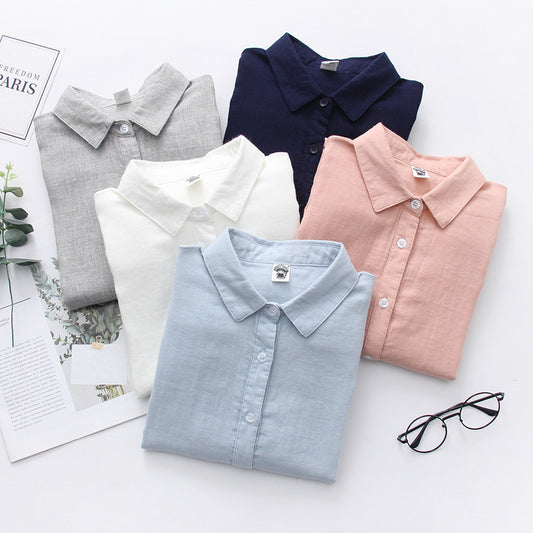 Double-layer Cotton Yarn Pure Color Skin-friendly Long-sleeved Shirt