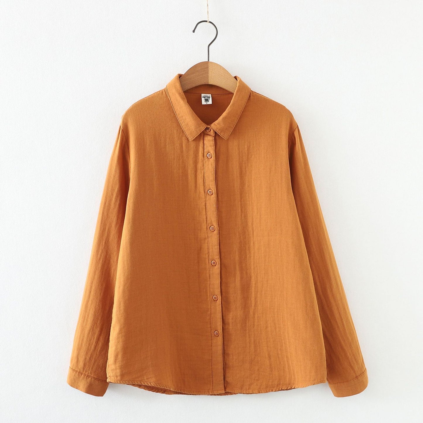 Double-layer Cotton Yarn Pure Color Skin-friendly Long-sleeved Shirt