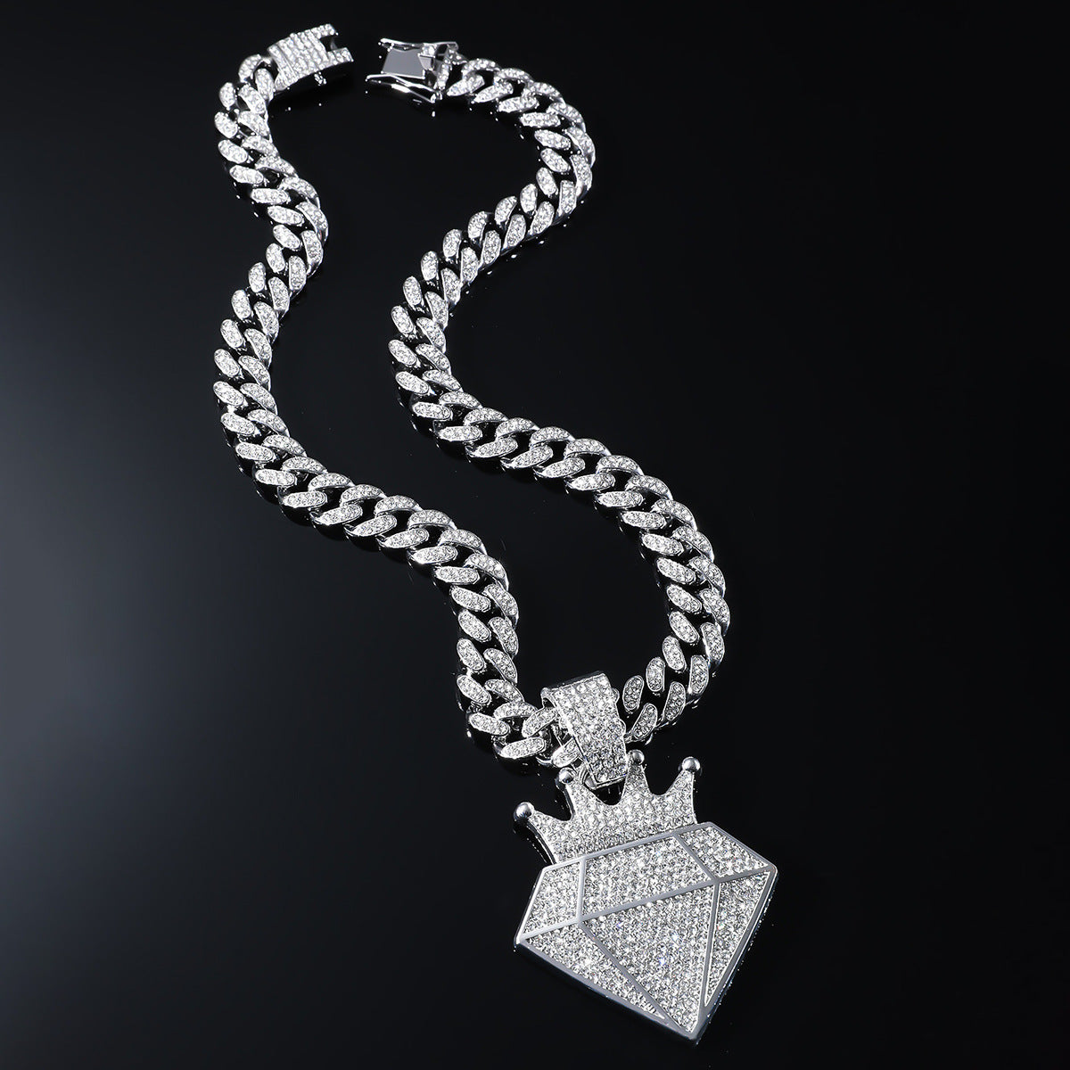 European Hip Hop Full Diamond Crown Diamond Hip Hop Pendant Necklace Cross