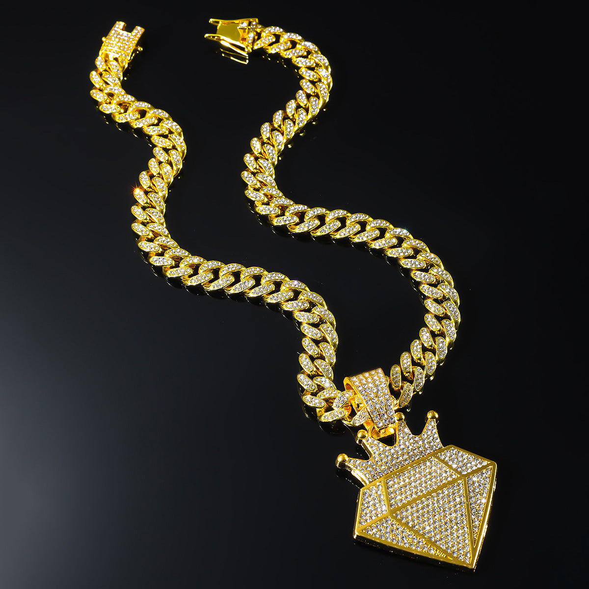 European Hip Hop Full Diamond Crown Diamond Hip Hop Pendant Necklace Cross