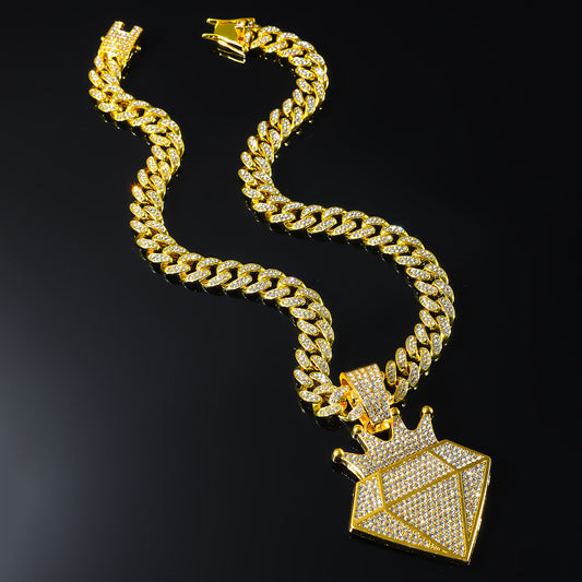 European Hip Hop Full Diamond Crown Diamond Hip Hop Pendant Necklace Cross
