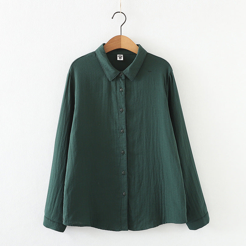 Double-layer Cotton Yarn Pure Color Skin-friendly Long-sleeved Shirt