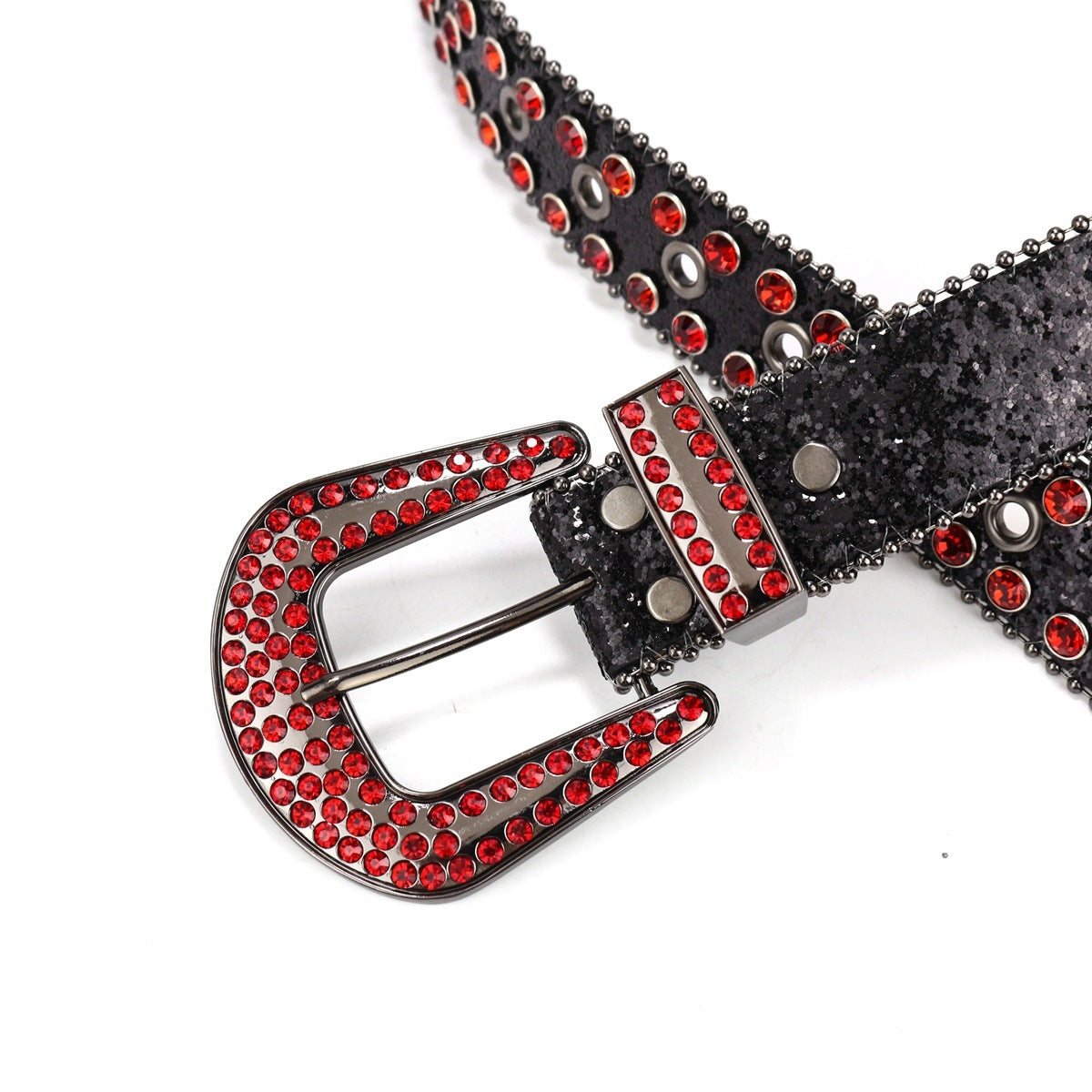 Dark Rhinestone Inlaid Sequins Punk Hip Hop Decorative Rivets Wide Belt