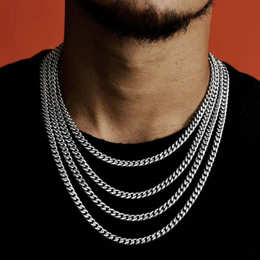 Hip Hop Titanium Steel Necklace Jeans Button Round Grinding Encrypted Stainless Steel Cuban Chain