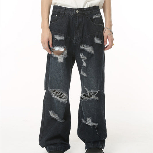 Men's Summer Retro Loose Hole High Street Hip Hop Jeans